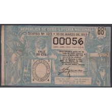 LOT-240 CUBA REPUBLIC OLD LOTTERY SORTEO DE LOTERIA Nº 123 10/03/1913