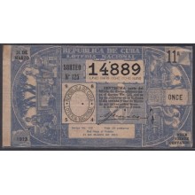 LOT-242 CUBA REPUBLIC OLD LOTTERY SORTEO DE LOTERIA Nº 125 31/03/1913