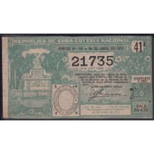 LOT-244 CUBA REPUBLIC OLD LOTTERY SORTEO DE LOTERIA Nº 128 30/04/1913