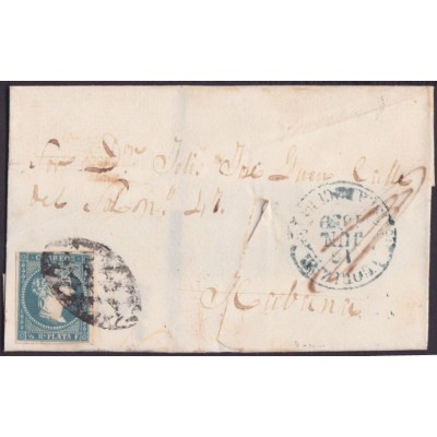 1857-H-295 CUBA SPAIN ISABEL II. 1857. Ant.7. 1859 STAMPLESS BAEZA ALQUIZAR GREEN.