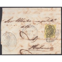 1858-H-184 CUBA SPAIN 1858. 1/2 ONZA 1858 OFFICIAL STAMPLESS BAEZA GUANAJAY BLACK.