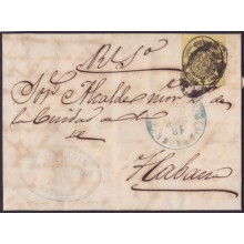 1858-H-187 CUBA SPAIN 1858. 1/2 ONZA 1858 OFFICIAL STAMPLESS BAEZA MADRUGA GREEN.