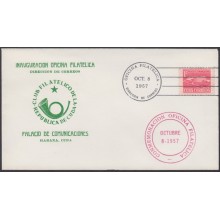 1957-FDC-110 CUBA REPUBLICA. FDC 1957. PALACIO DE COMUNICACIONES. OFICIAL CACHET.