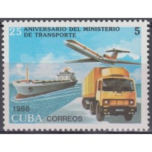 1986.118 CUBA Ed.3190. MNH. 1986. 25 ANIV MINISTERIO DE TRANSPORTE, SHIP, AVION, AIRPLANE.
