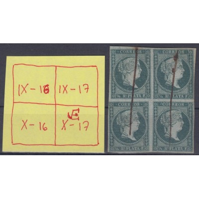 1855-172 CUBA ESPAÑA SPAIN ANTILLES PUERTO RICO. 1855. 1/2r BLOCK 4. POSICIONES IX-16- X-17.