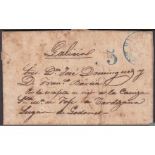 PREFI-628 CUBA. 1852. MARTIME MAIL. STAMPLESS HAVANA TO GALICIA. HABANA, ENVUELTA CON CONTENIDO