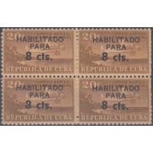 1961.120 CUBA 1961 MNH Ed.885 8c AIR MAIL AVION SURCHARGE ERROR 3 x 8 cts.
