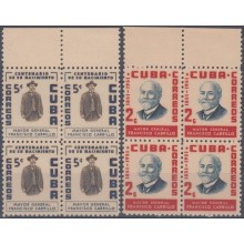 1955-279 CUBA REPUBLICA 1955, MNH, Ed.608-09. CENT MAYOR GENERAL FRANCISCO CARRILLO, INDEPENDENCE WAR, BLOCK 4.