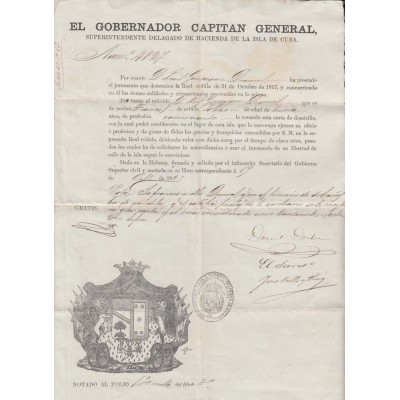 BE700 CUBA SPAIN ESPAÑA 1863 CAPTAIN GENERAL DOMINGO DULCE SIGNED DOC.