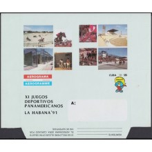 1991-EP-61 CUBA 1991 (LG1433) UNFOLDED POSTAL STATIONERY AEROGRAMME PANAMERICAN GAMES, ATHLETISM, ATLETISMO