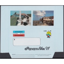 1991-EP-63 CUBA 1991 (LG1435) UNFOLDED POSTAL STATIONERY AEROGRAMME PANAMERICAN GAMES, PANANFILEX, MORRO CASTLE.