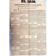 BON-343 CUBA SPAIN ESPAÑA. 1861. POSTER FIRE INSURANCE 61x39cm.POLIZA DE SEGUROS CONTRA INCENDIOS EL IRIS.