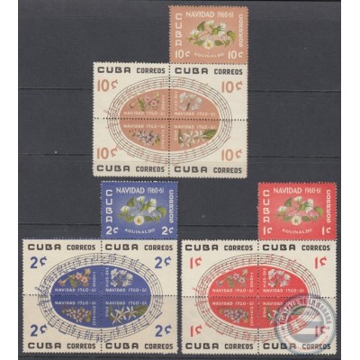 1960-259 CUBA 1960. Ed.838-52. NAVIDADES CHRITSMAS, FLOWER, FLORES, ORCHILD. GOMA ORIGINAL MANCHADA.