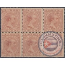 1890-78 CUBA ESPAÑA SPAIN. 1/2 ml CASTAÑO. 1890. ALFONSO XIII. Ed.106. BLOCK 6 MNH.
