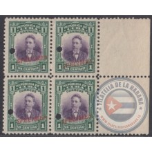 1910-163 CUBA REPUBLICA. 1910. PATRIOTAS. 1c BARTOLOME MASO SPECIMEN. MNH. BLOCK 4 BORDE DE HOJA.