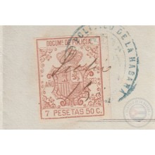 POL-75 CUBA (LG1533) SPAIN ANT.OLD PASSPORT TO SPAIN ANT. 1873 + REVENUE POLICE 7 PTAS.