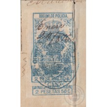 POL-79 CUBA (LG1537) SPAIN ANT.OLD PASSPORT TO SPAIN ANT. 1876 + REVENUE POLICE 2 PTAS.