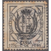 LOC-99 CUBA SPAIN ESPAÑA. 1889. LOCAL REVENUE 12 1/2c SANTIGO DE CUBA USED. RARE.