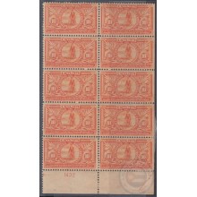 1902-122 CUBA REPUBLICA. 1902. 10c SPECIAL DELIVERY BYCICLE CYCLE MNH PLATE NUMBER BLOCK10.