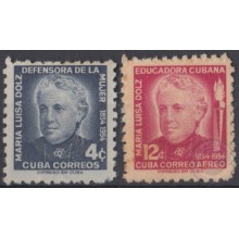 1954-219 CUBA REPUBLICA. 1954. Ed.603-04. MARIA LUISA DOLZ. GOMA ORIGINAL MANCHAS.