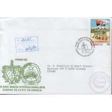 2000-FDC-41 CUBA FDC 2000. REGISTERED COVER TO SPAIN. 25 ANIV MISION EN ANGOLA WAR.