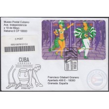 2010-FDC-102 CUBA FDC 2010. REGISTERED COVER TO SPAIN. BAILES POPULARES, PEOPLES DANCES, RUMBA, MAMBO, SALSA,