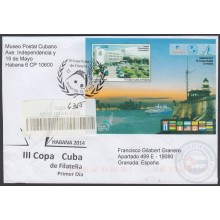 2014-FDC-106 CUBA FDC 2014. REGISTERED COVER TO SPAIN. HF III COPA CUBA DE FILATELIA, PHILATELIC EXPO, HOTEL COMODORO.