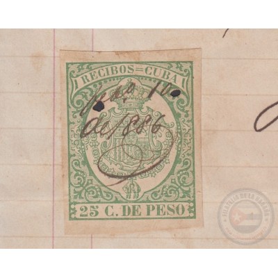 REC-124 CUBA SPAIN ESPAÑA (LG1632) RECIBOS REVENUE 1866. TREN FUNERARIO. MORTUORY INVOICE 1875.