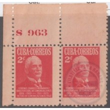 1952-293 CUBA REPUBLICA. 1952. Ed.506. 2c. CHARLES HERNANDEZ PLATE Nº.963. MANCHAS.