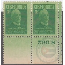 1952-288 CUBA REPUBLICA. 1952. Ed.505. 1c. CHARLES HERNANDEZ PLATE Nº.962. MNH. ERROR PAPEL COLOREADO.