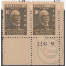 1952-285 CUBA REPUBLICA. 1952. Ed.513. 10c AIR MAIL. CHARLES HERNANDEZ PLATE Nº. GOMA ORIGINAL ADULTERADA.