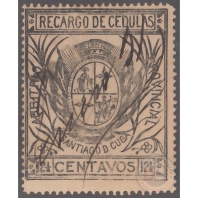 LOC-101 CUBA SPAIN. RECARGO DE CEDULAS. 12 1/2c LOCAL REVENUE SANTIAGO DE CUBA USED.