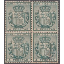 1879-118 CUBA SPAIN. ALFONSO XII. 1879. Ed.48. 1 pta TELEGRAFOS TELEGRAPH. BLOCK 4 NO GUM