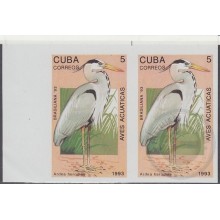 1993.12 CUBA 1993 Ed.3843 5c PROOF IMPERFORATE AVES ACUATICAS BIRD PAJAROS PAIR NO GUM.