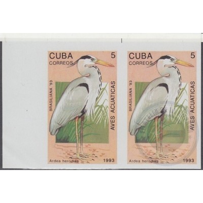 1993.12 CUBA 1993 Ed.3843 5c PROOF IMPERFORATE AVES ACUATICAS BIRD PAJAROS PAIR NO GUM.