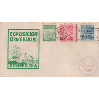 1950-FDC-103 CUBA REPUBLICA 1950 FDC PROPAGANDA DEL TABACO TOBACCO THIRD ISSUE.