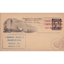1959-EP-74 CUBA 1959 HABILITADO 1c FDC POSTAL STATIONERY JOSE MARTI. USED.