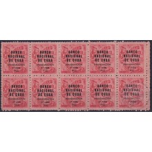 1950-220 CUBA REPUBLICA 1950 Ed.435 2c HABILITACION BANCO NACIONAL BLOCK 10 ORIGINAL GUM.