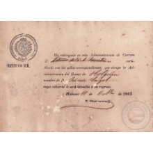 1861-H-45 CUBA SPAIN (LG1801) 1861 CERTIFICADO REGISTERED COVER INVOICE RECIBO DE PAGO DE CORREO.