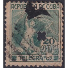 1916-63 CUBA REPUBLICA 1916 TELEGRAFOS 20c Ed. 103 RARE PERFINS USED TELEGRAPH RAYO ELECTRICITY.
