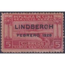 1928-135 CUBA REPUBLICA 1928 5c Ed.233. LINDBERG ERROR “G” PARTIDA. LIGERAS MANCHAS.