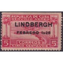 1928-136 CUBA REPUBLICA 1928 5c Ed.233. LINDBERG MH LIGERAS MANCHAS