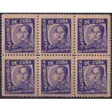 1937-346 CUBA REPUBLICA 1937 Ed.310 3c LM COLOMBIA WRITTER & ARTIST. ESCRITORES Y ARTISTAS BLOCK 6