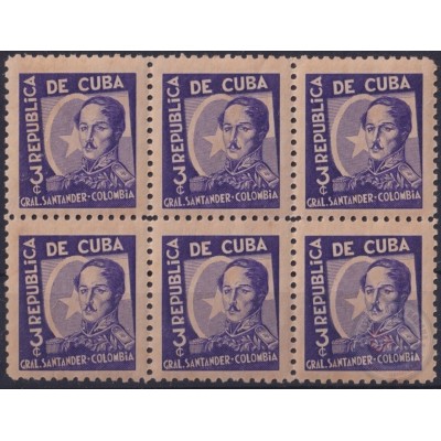 1937-346 CUBA REPUBLICA 1937 Ed.310 3c LM COLOMBIA WRITTER & ARTIST. ESCRITORES Y ARTISTAS BLOCK 6