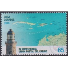 2019.106 CUBA 2019 MNH 22 ANIV CONFERENCIA UNION POSTAL CARIBE MORRO CASTLE ANTILLES MAP.