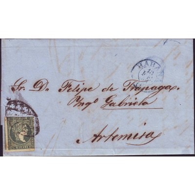 1856-H-3 ANT.4 CUBA 1856 SOBRE CON CANCELADOR HABANA EN AZUL