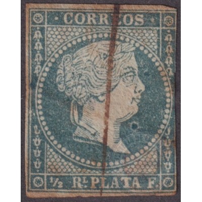 1855-190 CUBA ESPAÑA SPAIN 1/2r 1855 ISABEL II. VARIEDAD BURBUJA DEBAJO DE LA BARBILLA.