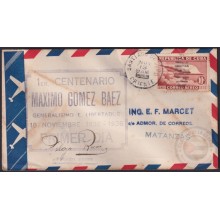 1936-FDC-100 CUBA FDC 10c AIR MAIL 1936 BLUE CANCEL CENT. MAXIMO GOMEZ. SANTIAGO DE CUBA