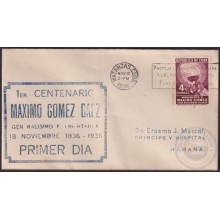 1936-FDC-102 CUBA FDC 4c 1936 BLUE CANCEL CENT. MAXIMO GOMEZ. MATANZAS.