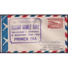 1936-FDC-108 CUBA FDC 10c AIR 1936 VIOLET CANCEL CENT. MAXIMO GOMEZ. MATANZAS.